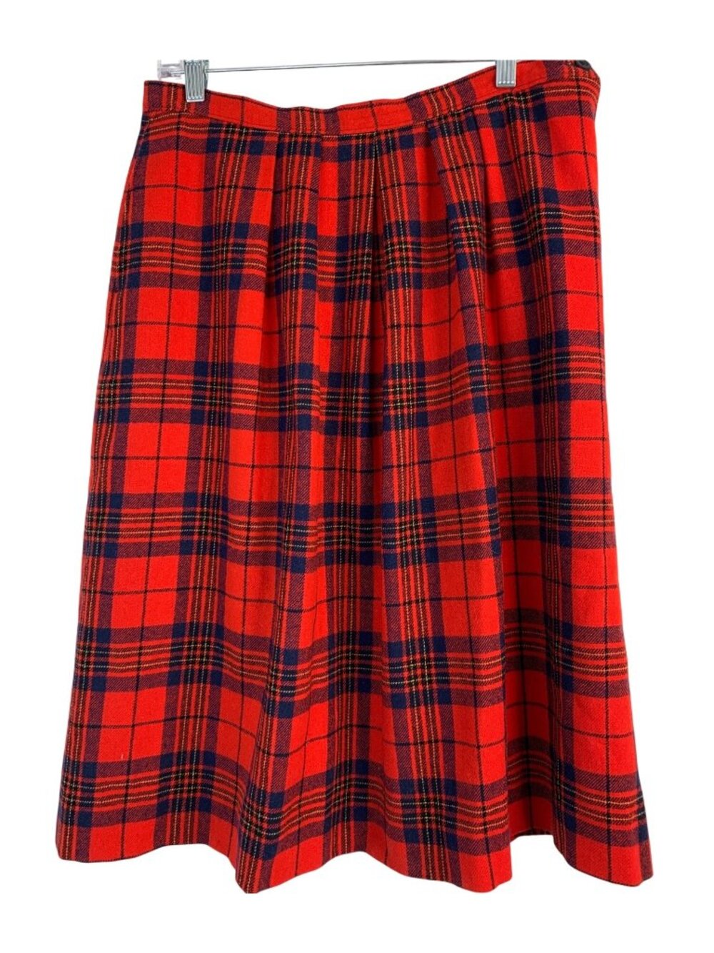 Vintage 70s Pendleton Red Leslie Tartan Wool Midi Skirt USA 10/12 Moth Holes - Picture 3 of 16